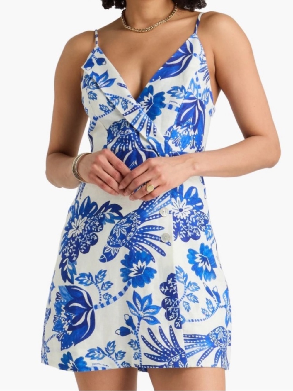 Farm Rio Floral Birds Sleeveless Mini Dress Size XS 100% Linen NWOT